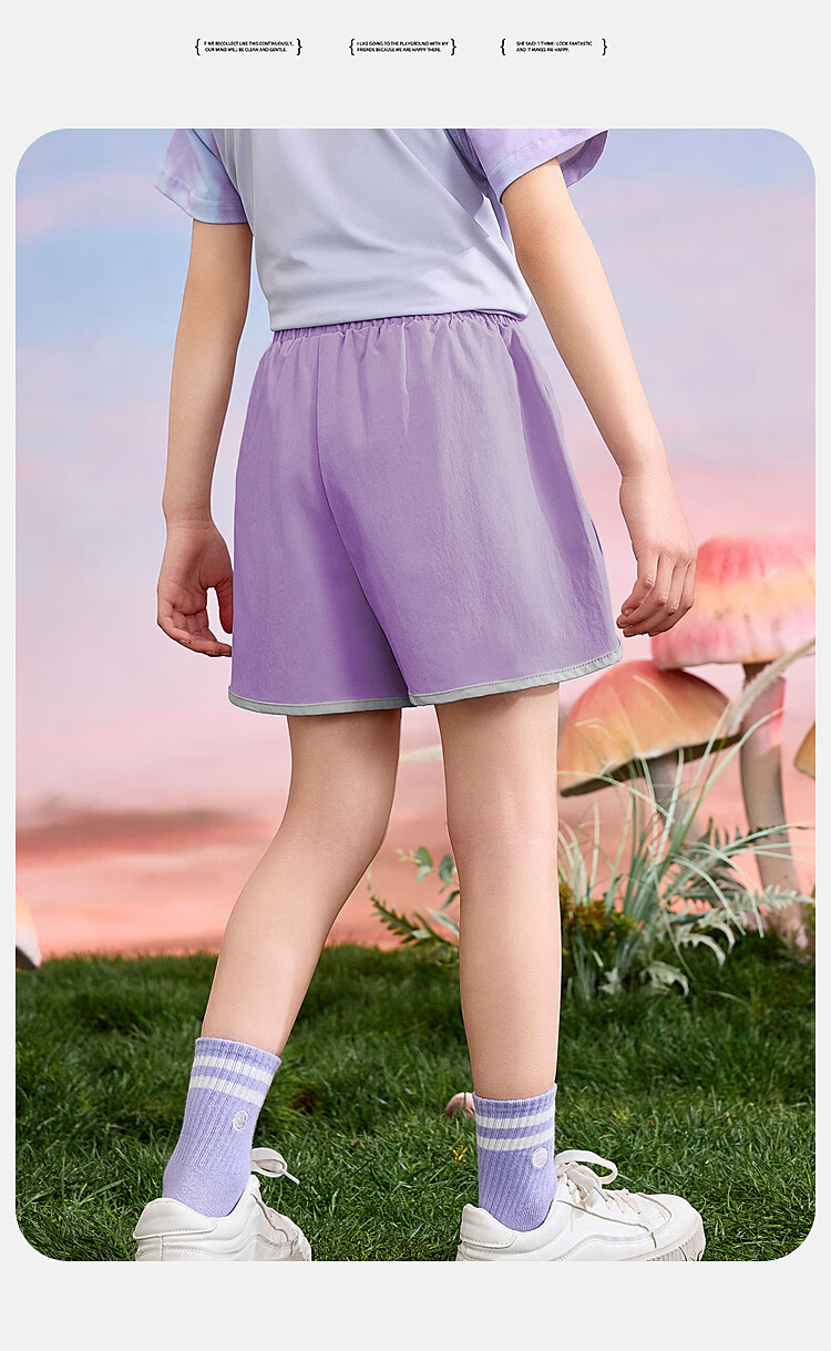 ASK JUNIOR Offline Matching Girls' Summer Loose Sports Shorts with Side Seam Stripes, Casual Children's Pants, Light Blue, Size 110 9