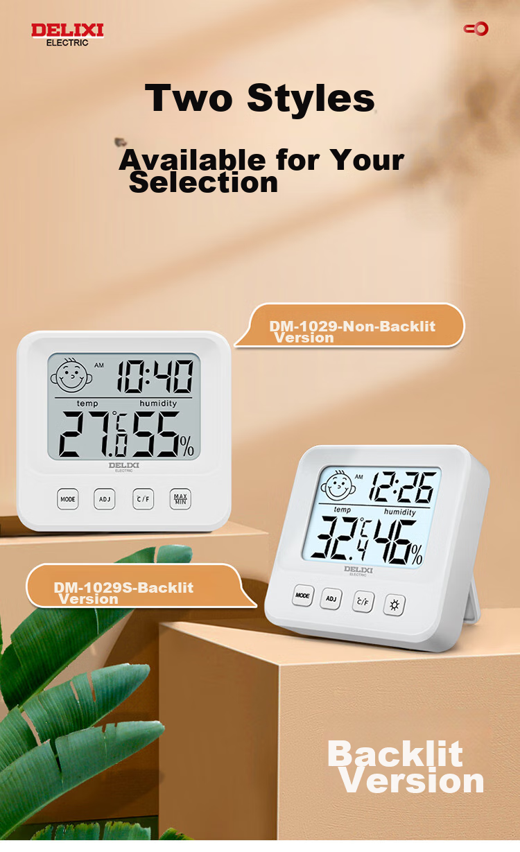 DELIXI ELECTRIC Temperature And Humidity Meter, Baby Room Thermometer, Wall-Mounted And Stand-Up Dual-Use Electronic High-Precision Wall-Mounted Indoor Home Alarm Clock 11