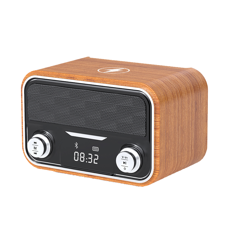 BIAZE Wireless Phone Charger, Retro Mini Speaker, Bluetooth Speaker Radio Small Speaker High-Power Player, Wood Grain Color Retro Bluetooth Speaker