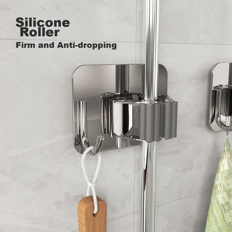 Siwangongli Mop Hook, No Drilling Required, Bathroom Storage Hook, Adhesive Hook, Heavy-Duty Wall-Mounted Bracket, Strong And Traceless Clip for Bathroom