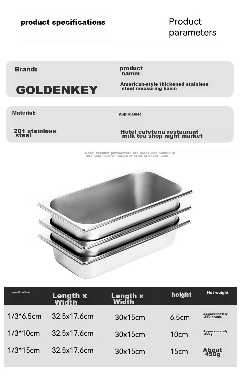 Jinyaoshi Stainless Steel Portion Pan, 1/3 Straight-Sided, Rolled Edge, Commercial Buffet Canteen Serving Pan, 15cm GK-MFS13 5