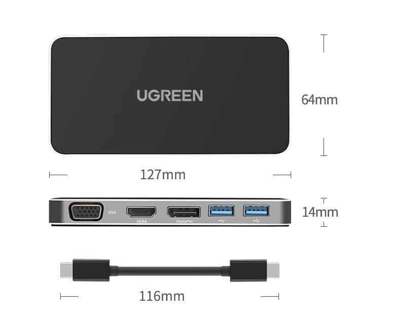UGREEN Type-C Expansion Dock, Computer Converter, Gigabit Ethernet Port Expansion Dock, 4K 60Hz Gaming High Refresh Rate HDMI Adapter, Multi-Functional Interface for Computers, Compatible with Apple And Huawei 19
