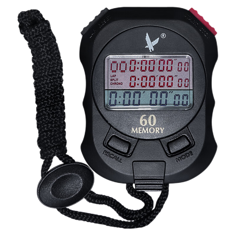 Tianfu Outdoor Stopwatch, Countdown Multifunctional Timer, Professional Competition Sports Memory Stopwatch, Three-Row 60-Lap PC960