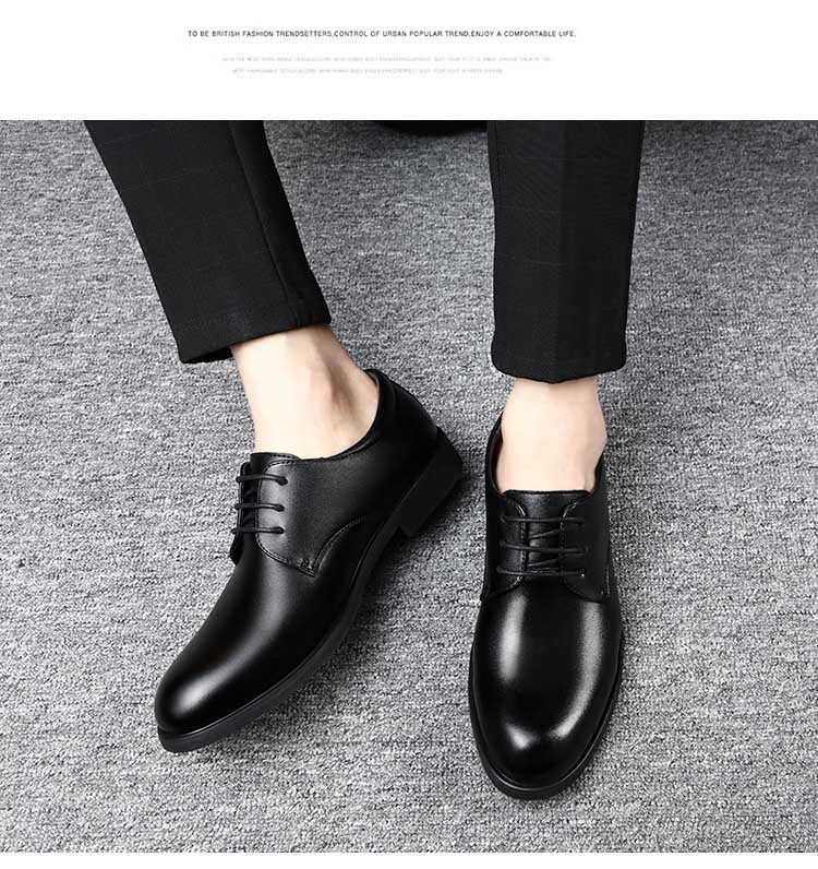 BEIOUTU Men's Lace-Up Formal Business Shoes, British Style Comfortable Work Commute Leather Shoes for Men, Size 40, Black, 178 5
