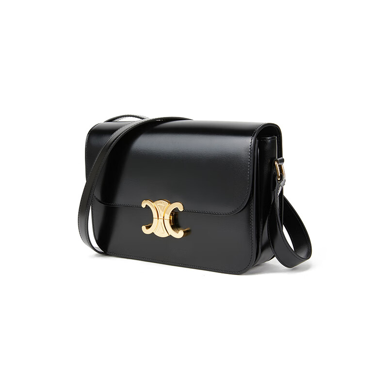 赛琳celine 女士triomphe系列黑色牛皮双c扣凯旋门单肩斜挎包 187363