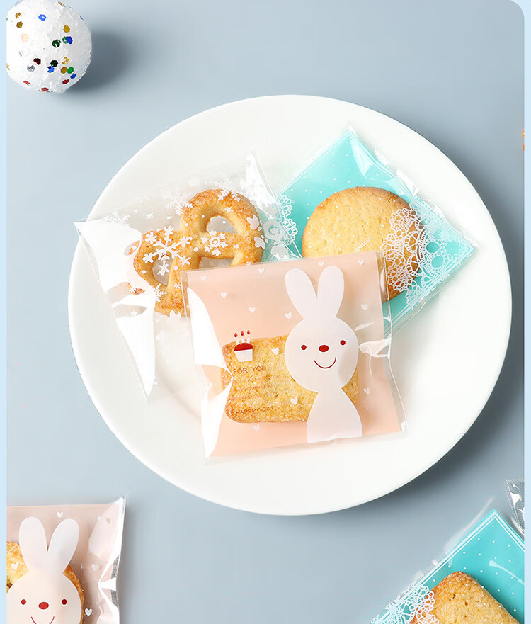 BJ 7*7cm Line Animal Biscuit Packaging Bag, 300 Pieces, Snowflake Crisp Nougat Cookies, Candy Baking Packaging 3
