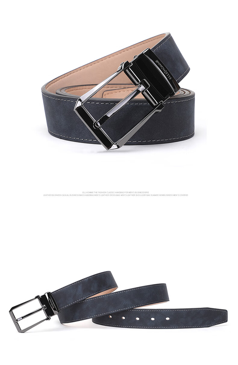 ELLE HOMME Men's Leather Belt with Pin Buckle, Top-Grain Cowhide Casual Trouser Belt for Men, Birthday Gift for Boyfriend 9