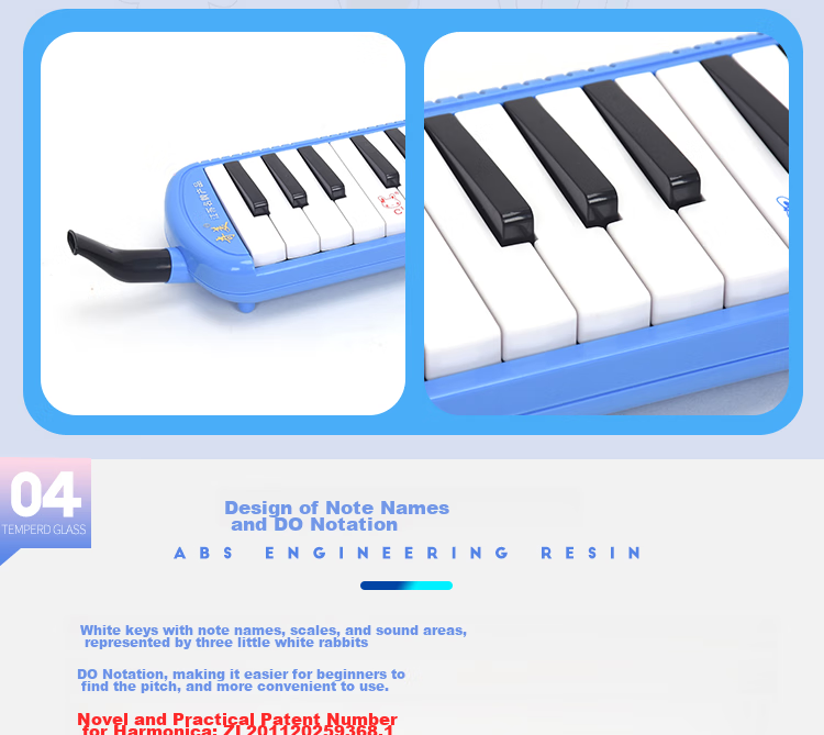 Qimei 32-Key Recommended Teaching Melodica, Parent-Child Tree Melodica (Blue), with Playing Instructions And Musical Note Stickers 6