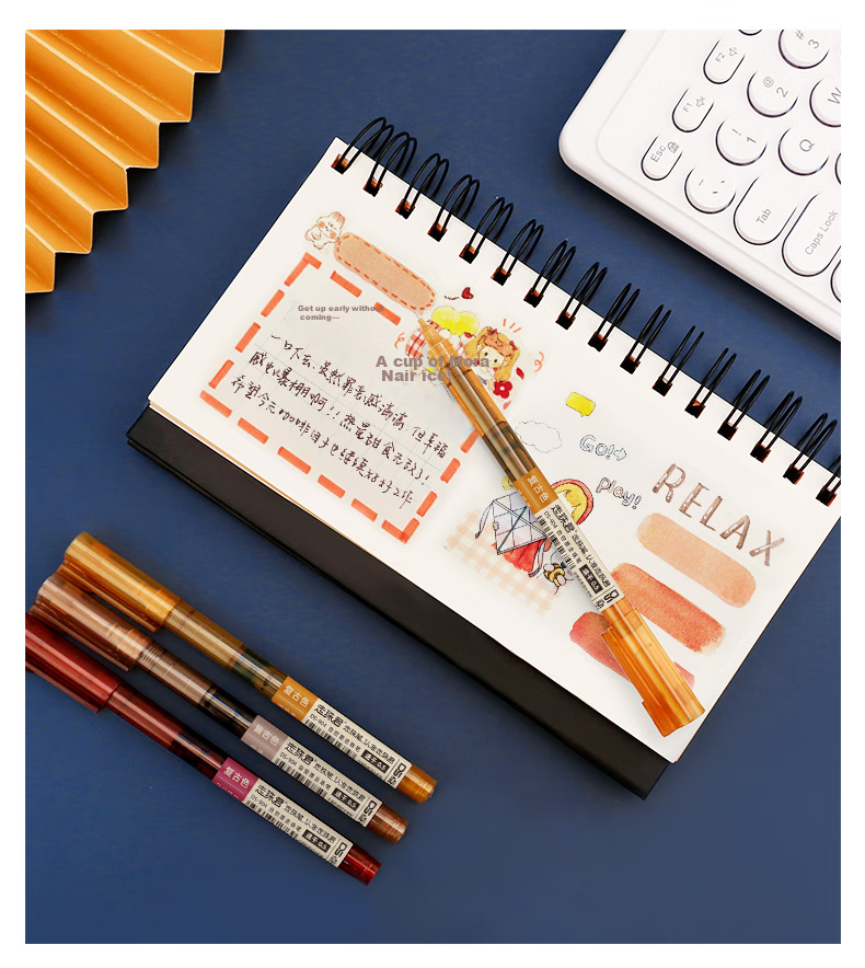 Dianshi Colorful Rollerball Pen, 0.5mm Full Needle Tube, Student Signature Pen, Ink Pen, Ballpoint Pen, 904 Ballpoint, Vintage Color, Multiple Colors, Quick-Drying, 5 Pens Per Box 13