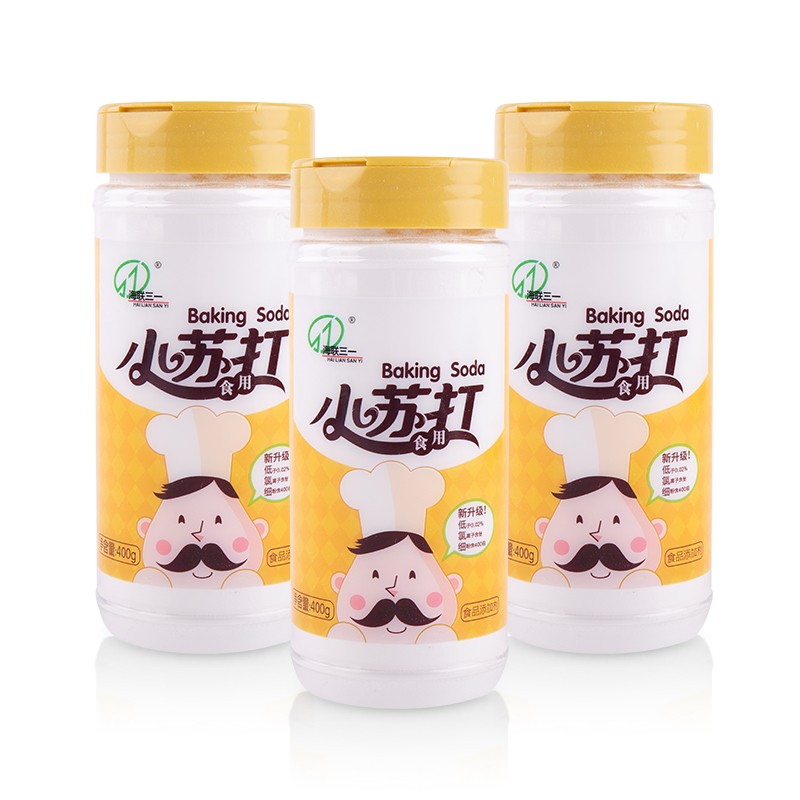 海联三一食用小苏打粉烘焙发面自制苏打水 洗蔬果 低氯细粉瓶装400gx3