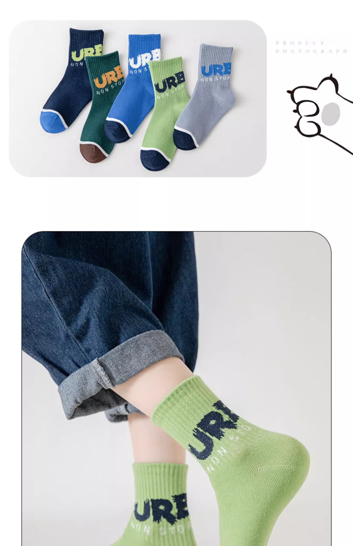 YUZHAOLIN 5 Pairs of Children's Socks, Spring And Summer Mid-Calf Socks for Boys, Athletic Socks for Older Children, Youth Student Cotton Socks, Long Socks 18