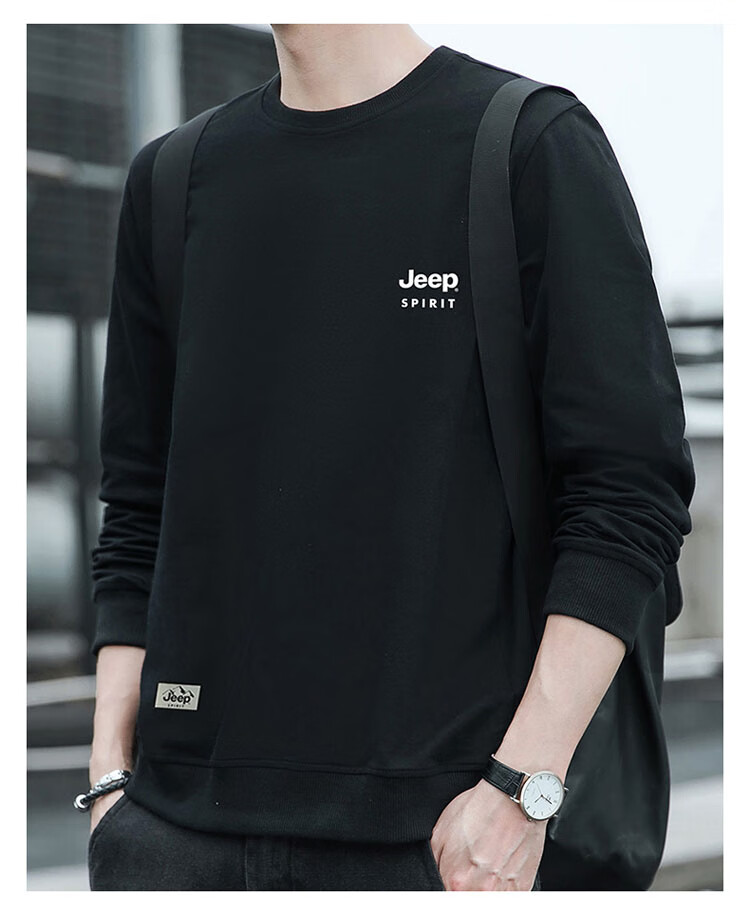 JEEP SPIRIT Men's Autumn Winter Korean Style Crew Neck Loose Fit Long Sleeve Fleece-Lined Black Sweatshirt XL 6