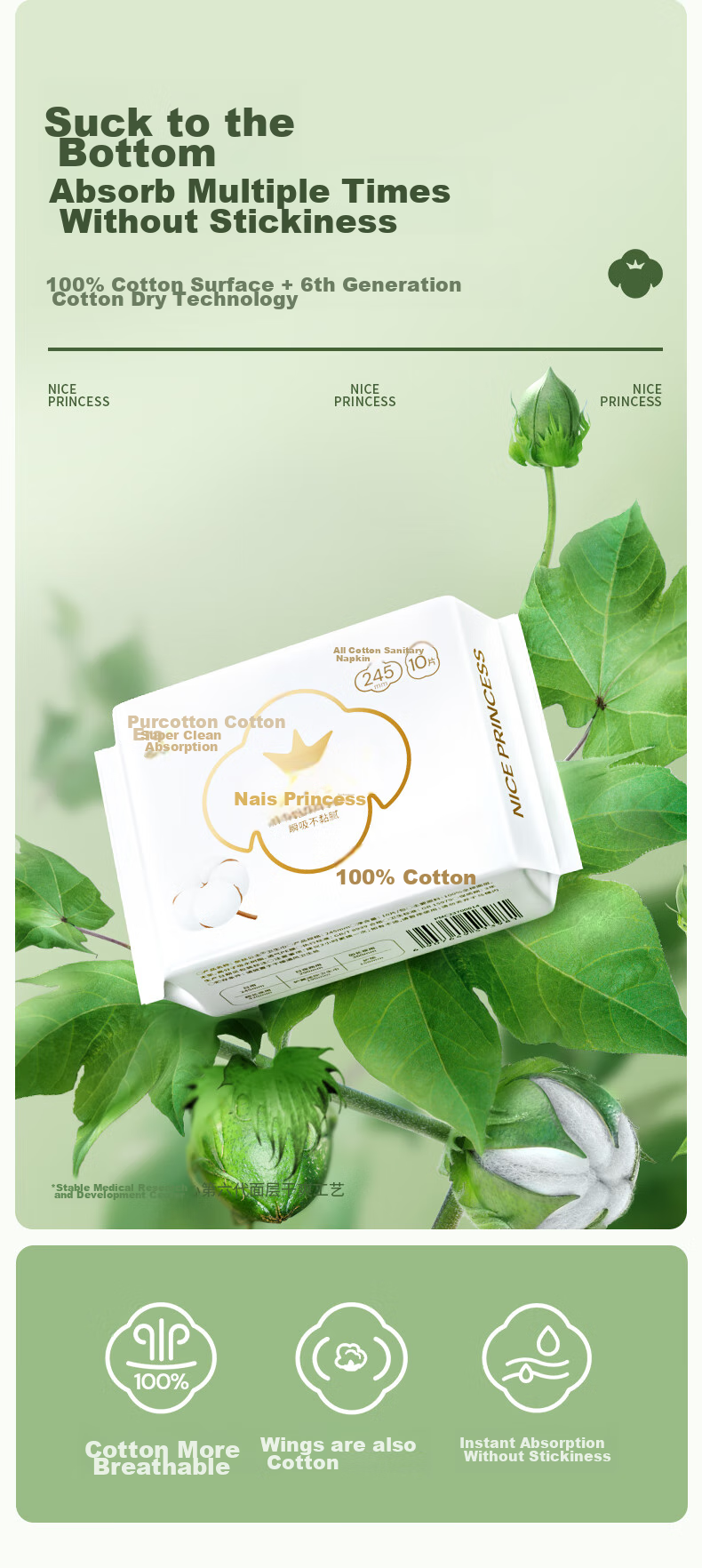 PurCotton Disinfection-Grade Ultra-Pure Cotton Heavy Flow Sanitary Napkins, 49 Pieces (290*40p+420*9p), Self-Operated 4
