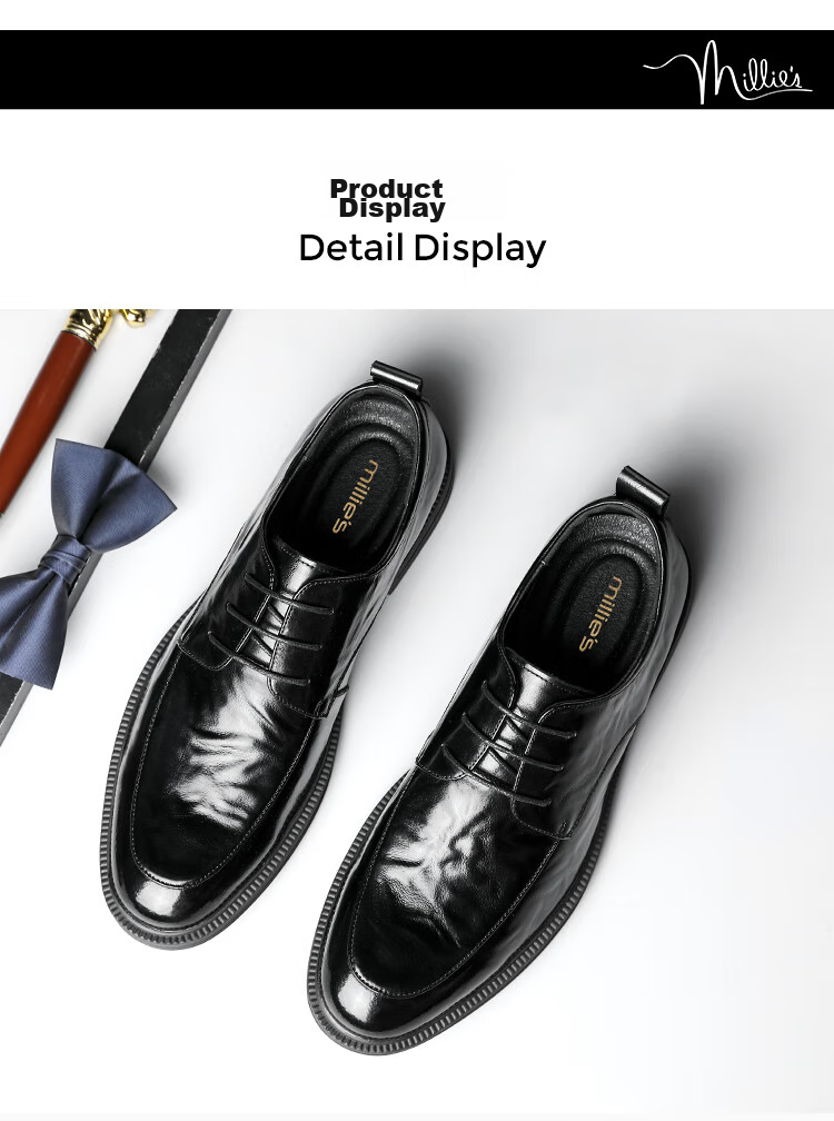 Millies Top-Grain Leather Men's Shoes, British Formal Business Shoes, Shiny Graduation Interview Leather Shoes for Men U1291, Black, Size 39 13