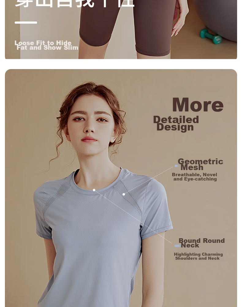 XUEXIMAN Yoga Top for Women, Fitness Short-Sleeve Shirt, Running Sports Slim-Fit Workout Top, Pilates Training Wear 2