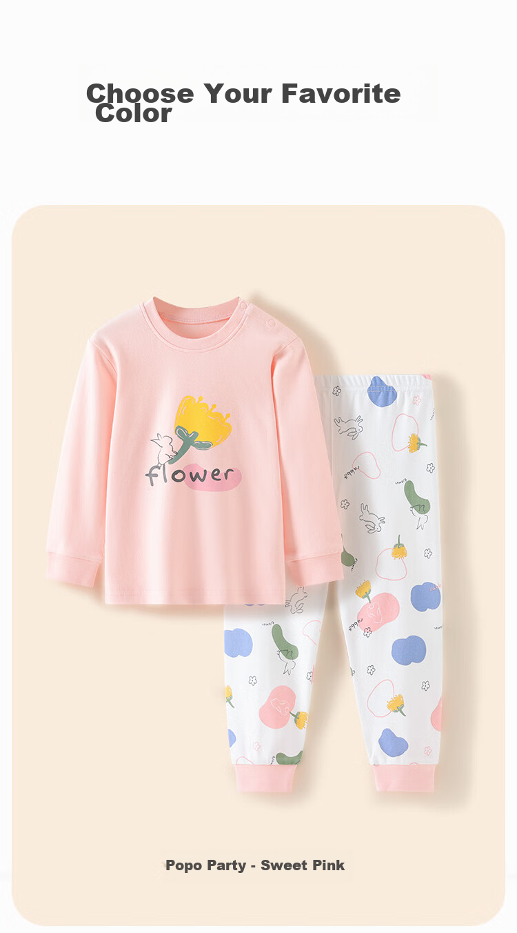 YUZHAOLIN Children's Autumn Underwear Set, Boys And Girls Inner Wear, Pure Cotton Baby Pajamas, Clothes for Young And Older Children, Sweet Pink 11
