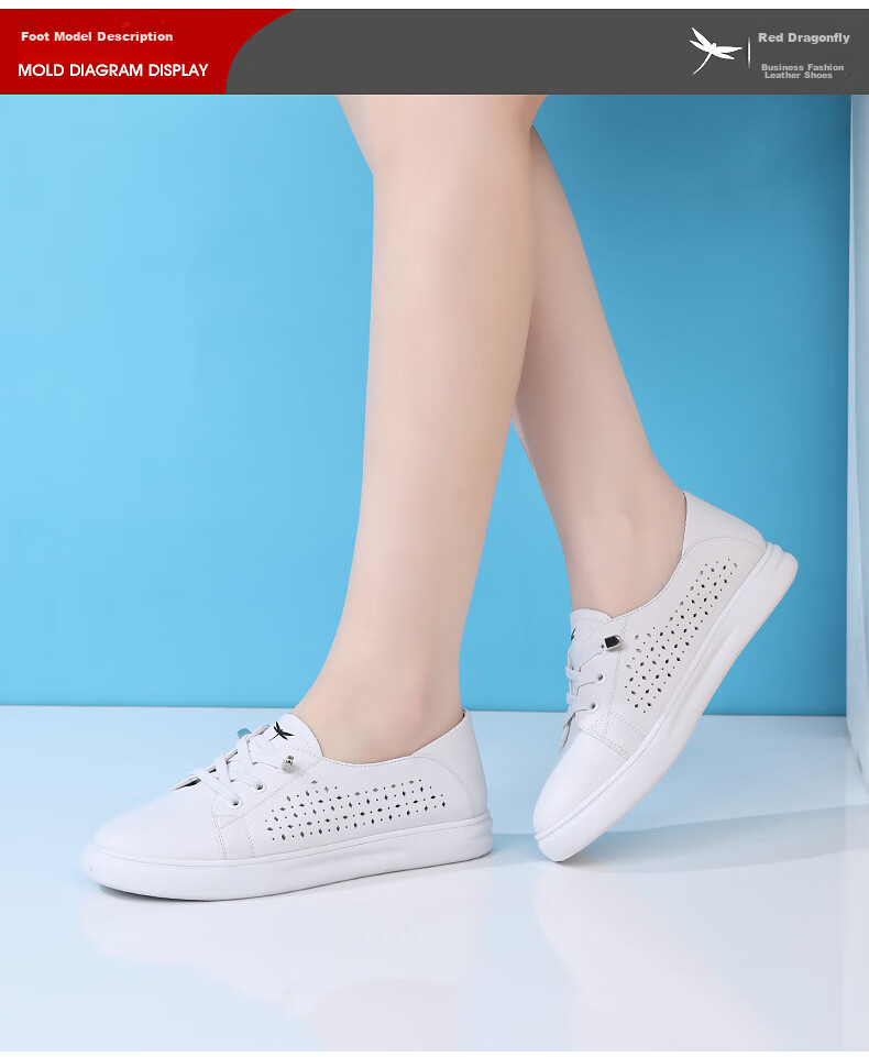 RED DRAGONFLY Women's Casual Shoes, Hollow Breathable Lace-Up White Sneakers, Versatile Women's Skateboard Shoes C0TTN03591 6