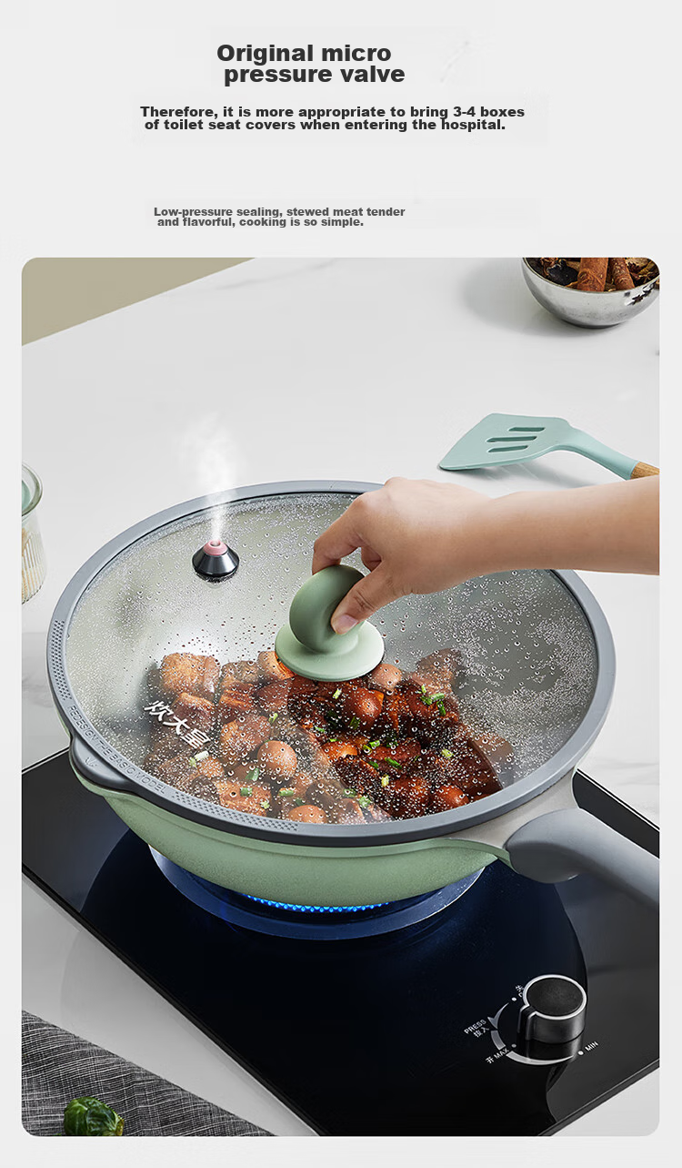 COOKER KING Ceramic Wok with Titanium Coating, Zero Fluorine Non-Stick Pan, Micro-Pressure Non-Stick Flat Bottom Wok, 32cm 10