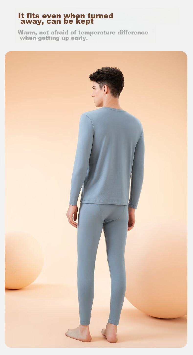 Fenteng Men's Thermal Underwear Autumn Winter Lightweight Stretch Basic Set Top and Bottom 10