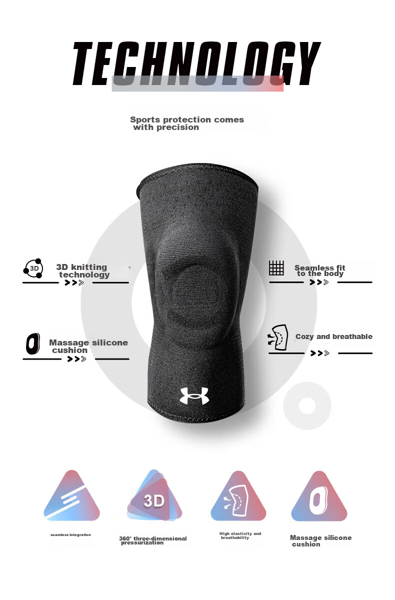 Under Armour Knee Brace, Sports Summer Running, Men And Women Meniscus Injury Medical-Specific Thin Style, for Hiking, Foot, Basketball, Badminton, L Size 2