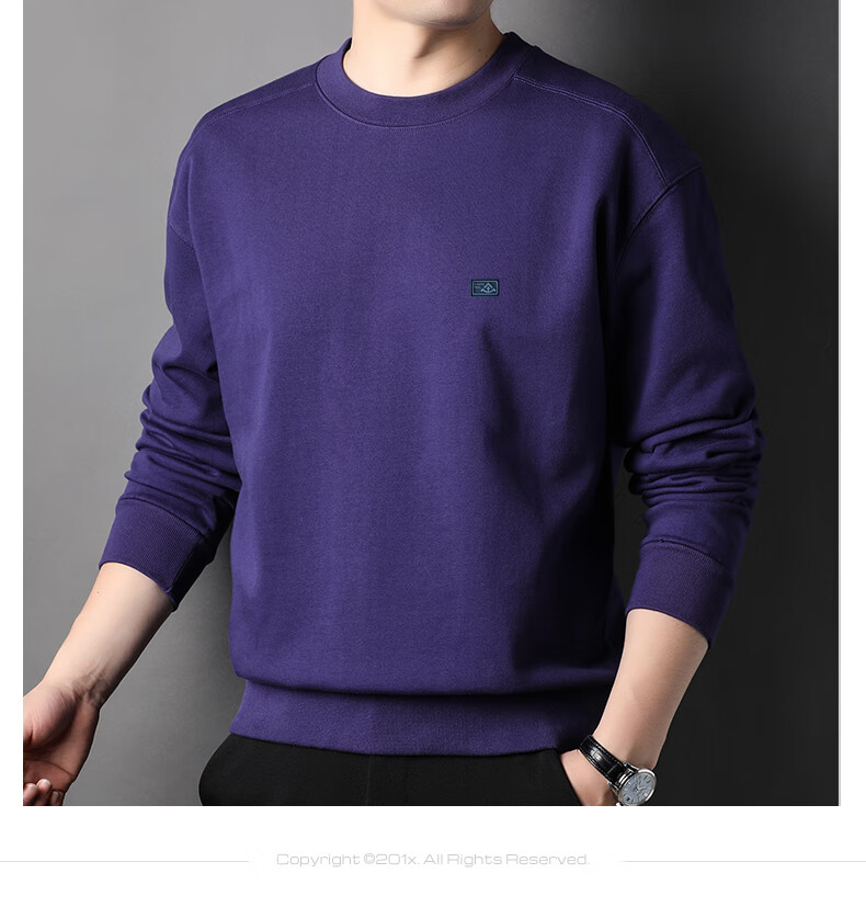 Hengyuanxiang 100% Cotton Men's Crewneck Pullover Sweatshirt Heavyweight Casual HJ168 Navy Blue S 7