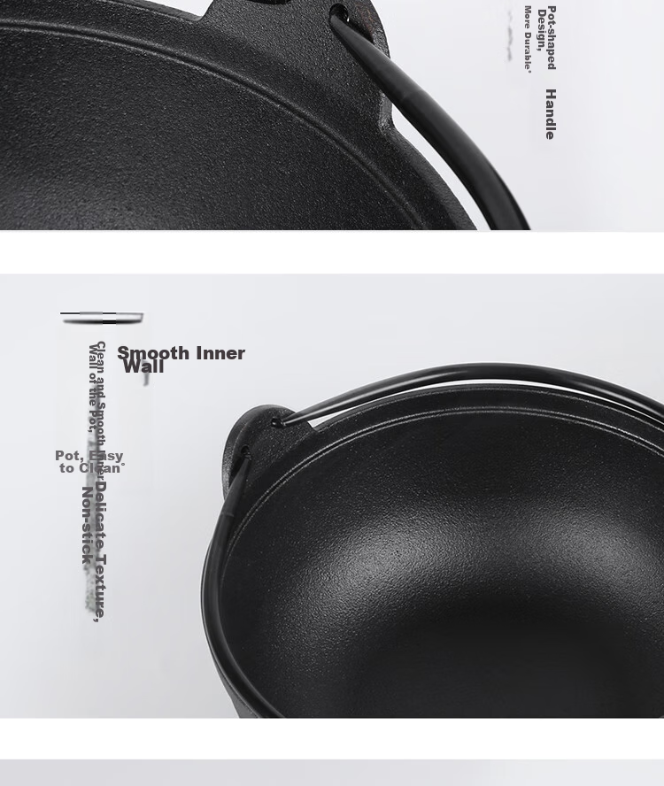 Telssida Japanese Cast Iron Sukiyaki Pot, Uncoated Thickened Non-Stick Raw Iron Soup Pot, Stew Pot, Meat Stewing Pot, Outdoor Cooking Hot Pot 10