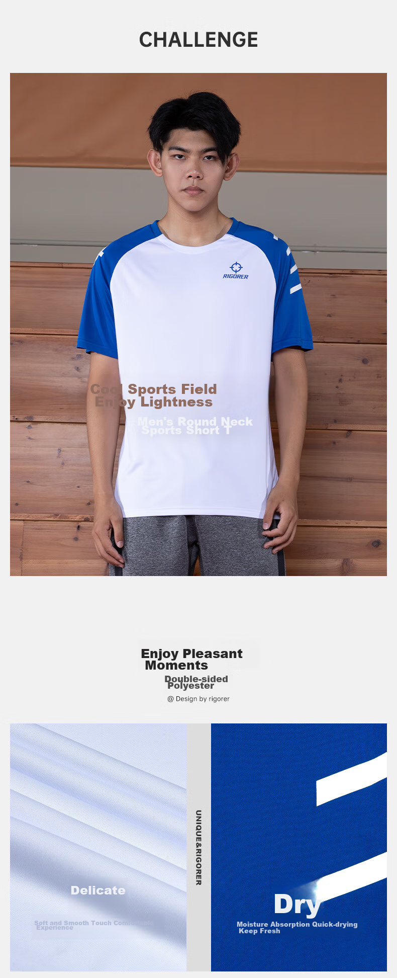 RIGORER Short-Sleeve T-Shirt, Summer Comfortable Casual Simple Sportswear, Sweat-Absorbing Breathable Running Top 1