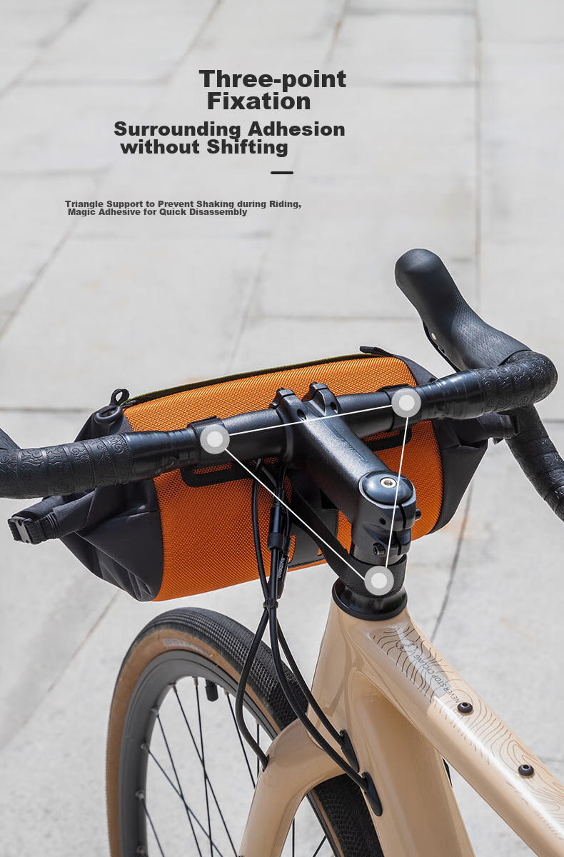 ROCKBROS Bicycle Handlebar Bag, Front Handlebar Bag, Stem Bag, Gravel Road Mountain Bike Front Bag Accessory, Black And Orange Color 11