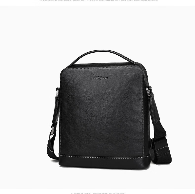 ELLE HOMME Business Men's Shoulder Bag, Fashionable Top-Grain Leather Crossbody Bag with Large Capacity, Handheld Men's Bag EA088205040 Black Birthday Gift for Boyfriend 9