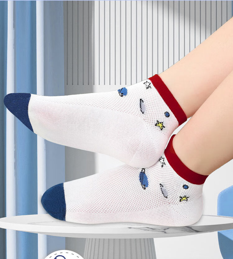 LangSha Children's Socks for Boys, Thin Mesh Cotton Boat Socks for Spring And Summer, Breathable Youth Socks for Older Children, Space Ship Design (6 Pairs), Foot Length 18-20cm, for Ages 5-7, Size 26-31 2