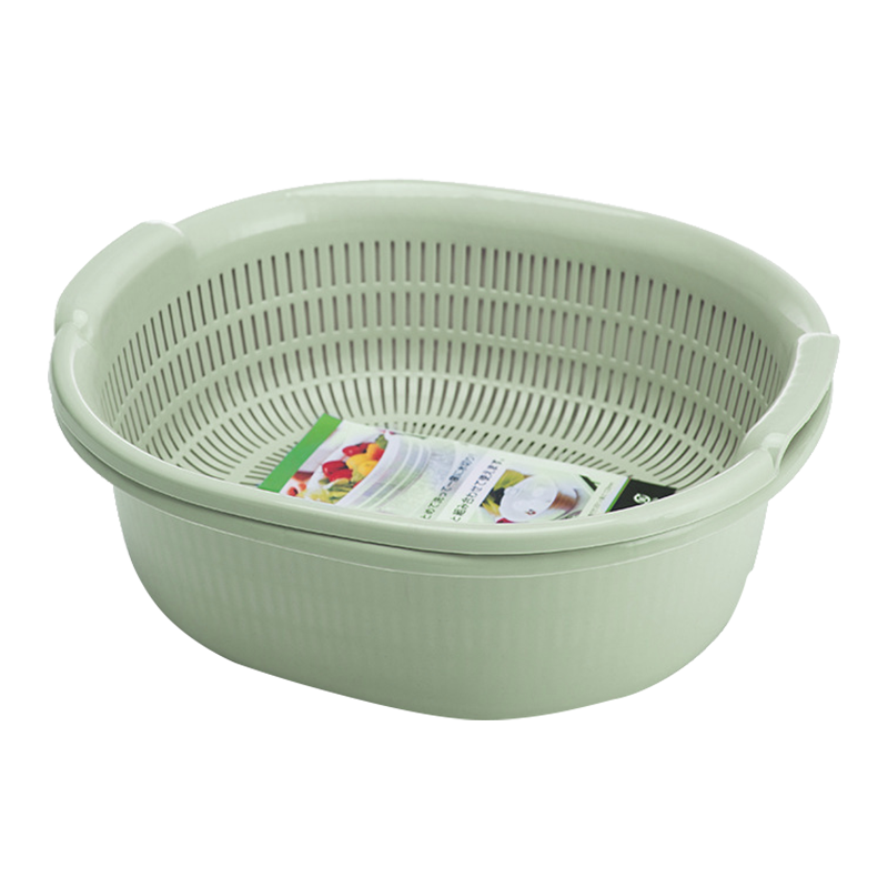 Quanshi Double-Layer Large Draining Basket, Rotating Round Colander, Kitchen Vegetable Washing And Fruit Basket, Large Size, Gree