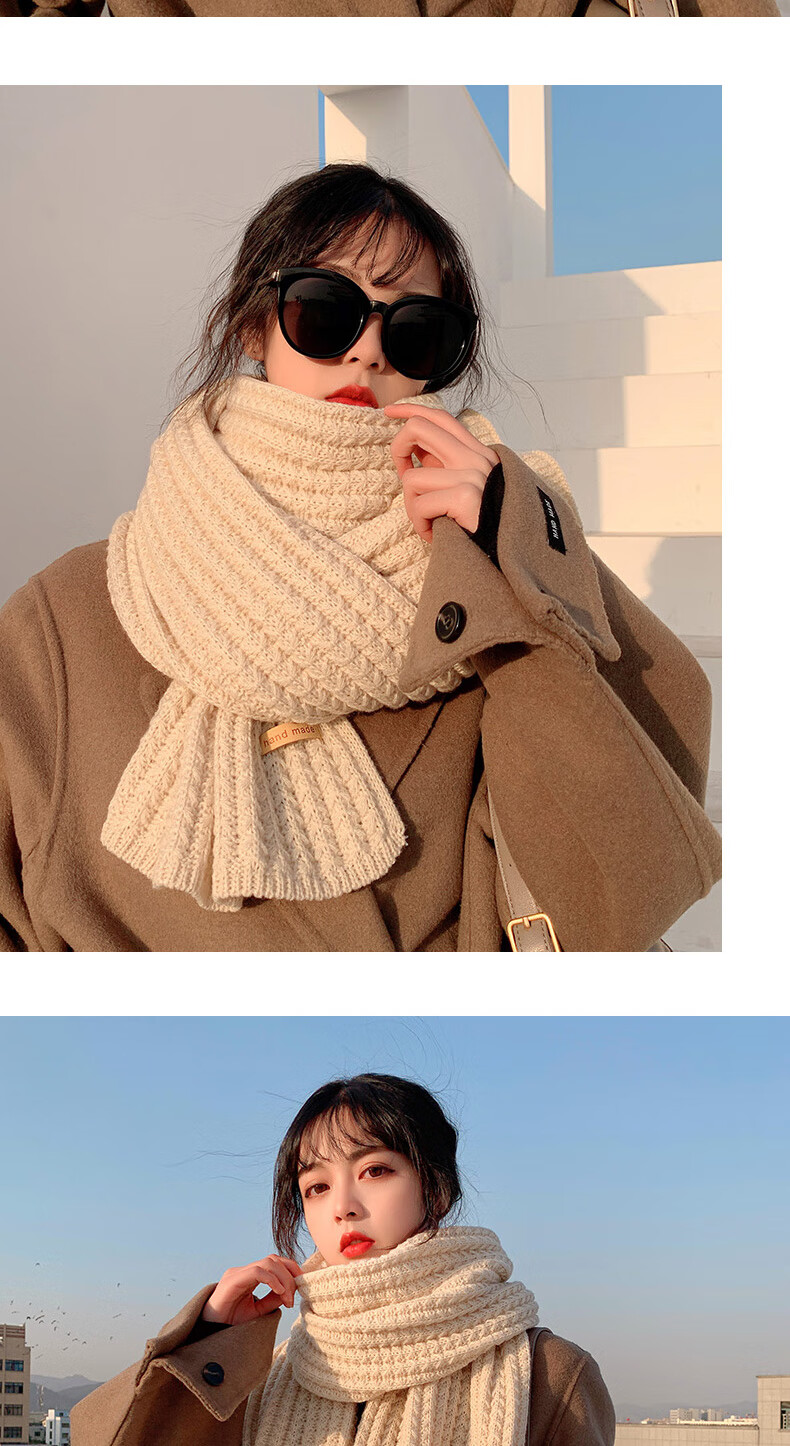XUEXIMAN Women's Knitted Wool Scarf Versatile Korean Style Winter Red Cute INS Trendy New Year Neck Warmer for Students and Couples 4
