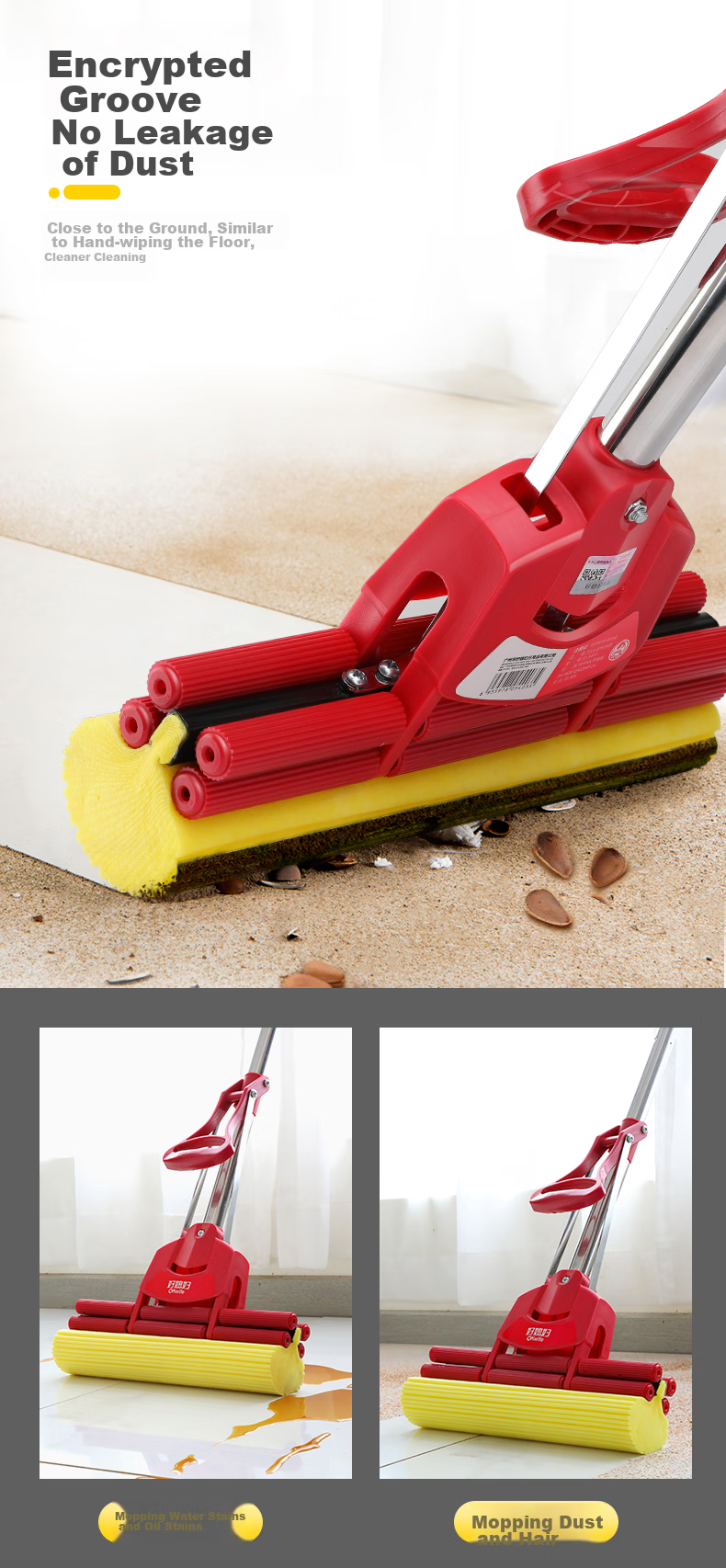 Okaywife Sponge Mop with 27cm Long Handle, No-Hand Lazy Sponge Mop for Home And Office Use 4