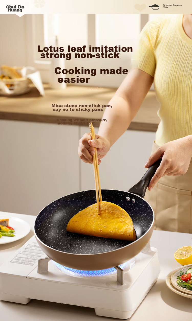 COOKER KING Non-Stick Wok, Japanese-Style Cast Iron, Easy to Clean, Low Smoke, Flat Bottom Frying Pan, 28cm, Compatible with Induction Cookers, B49780 4