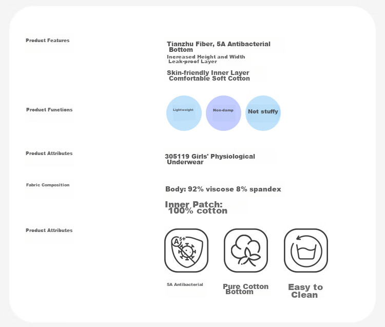 Jiusuiban Girls' Menstrual Underwear, Three-Layer Wide Leak-Proof Panties, Tummy Protection Shorts, Moisture-Wicking A-Class Triangle Briefs 2