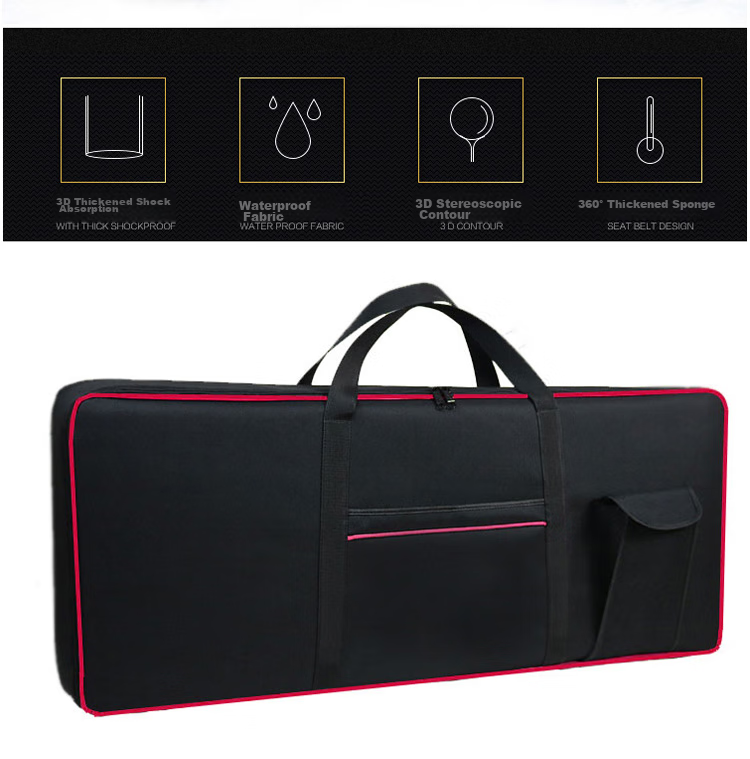 Xiangsiniao Electronic Keyboard Case Universal 8mm Padded Shoulder Strap Portable Keyboard Bag, Black with Red Trim 4