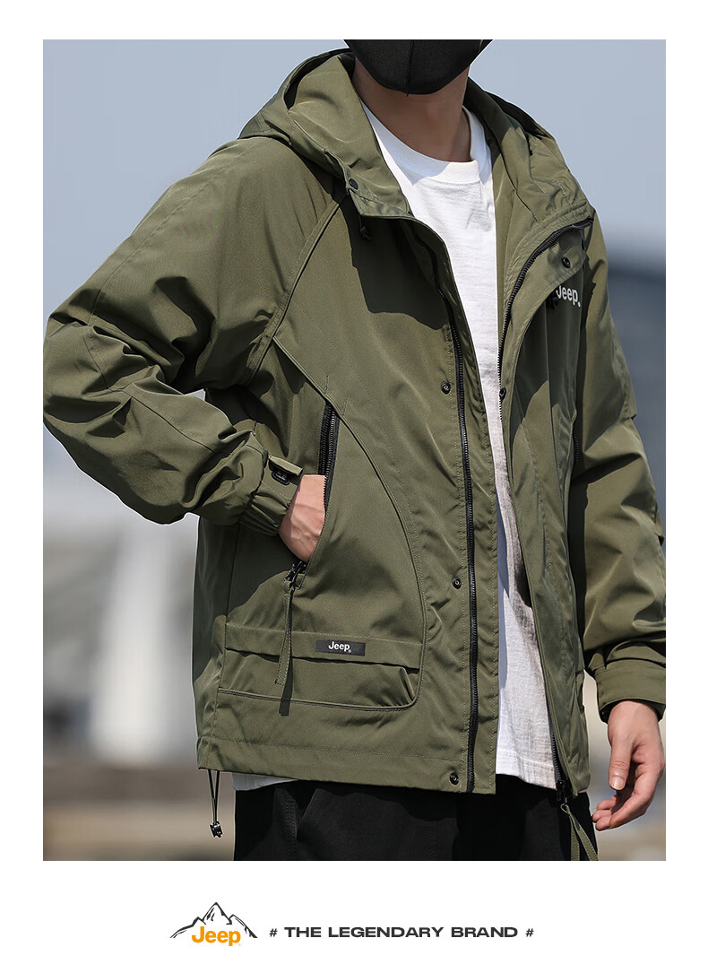 JEEP Men's Jacket, Spring And Autumn Outerwear, Casual Loose Workwear Clothing for Men, Army Green with Cotton Lining, 4XL 8