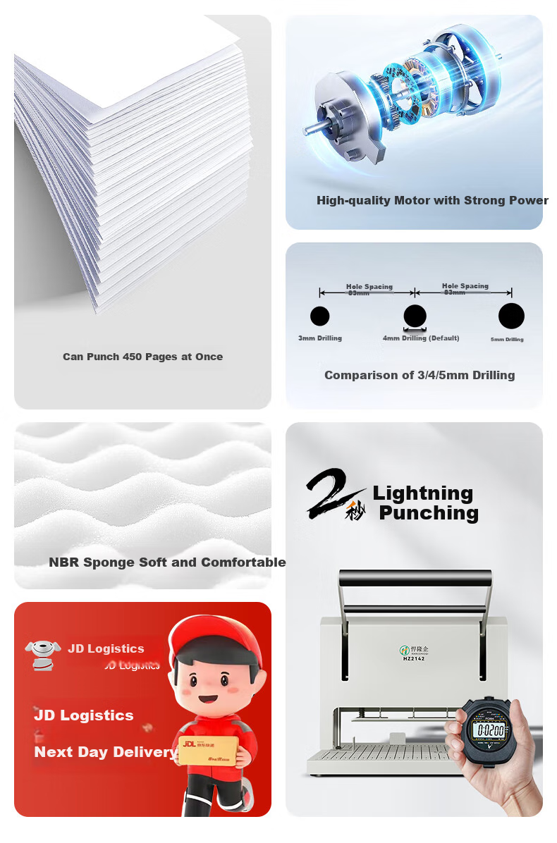 Hanlongqi Three-Hole Electric Punching Machine for File Folders, Standard Hole Distance 83mm for Personnel And Financial Records Punching Machine HZ2142 2