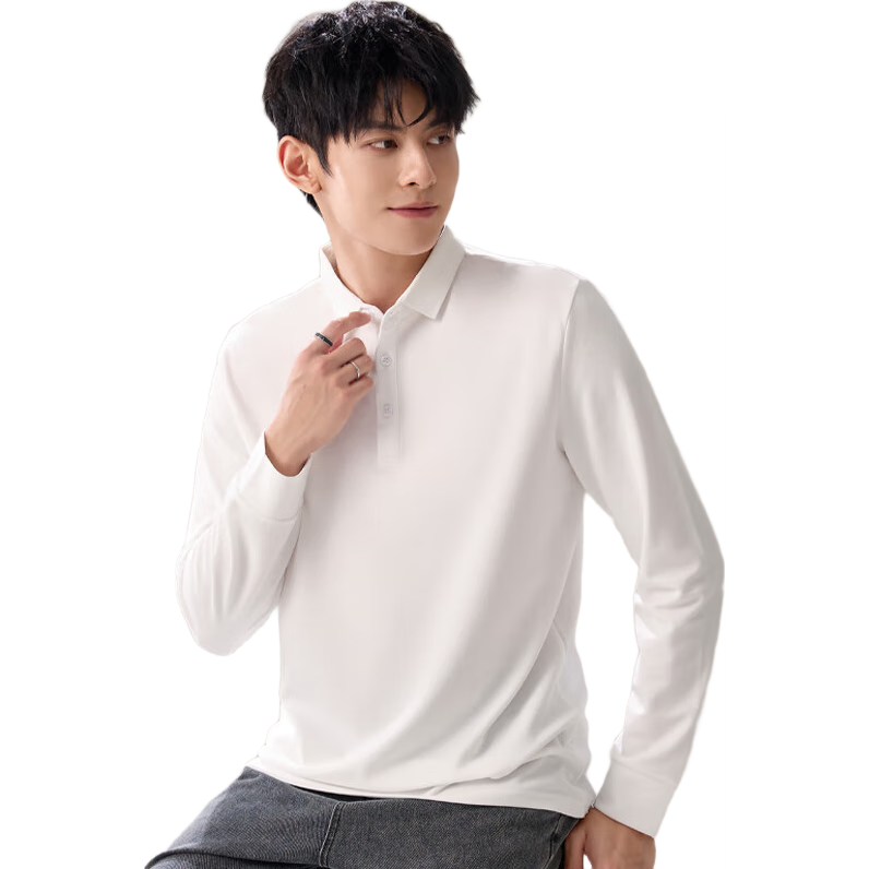 Jeanswest Long-Sleeve Polo Shirt for Men, 2026 Autumn Horse Year Red Casual Undershirt T-Shirt, White, 2XL