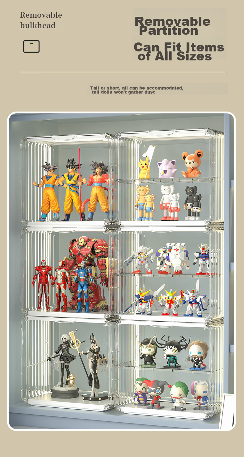 JEKO&JEKO Action Figure Storage Box, Labubu Transparent Blind Box Display Case, Toy Trendy Display Stand, Desktop Model Storage Cabinet 8