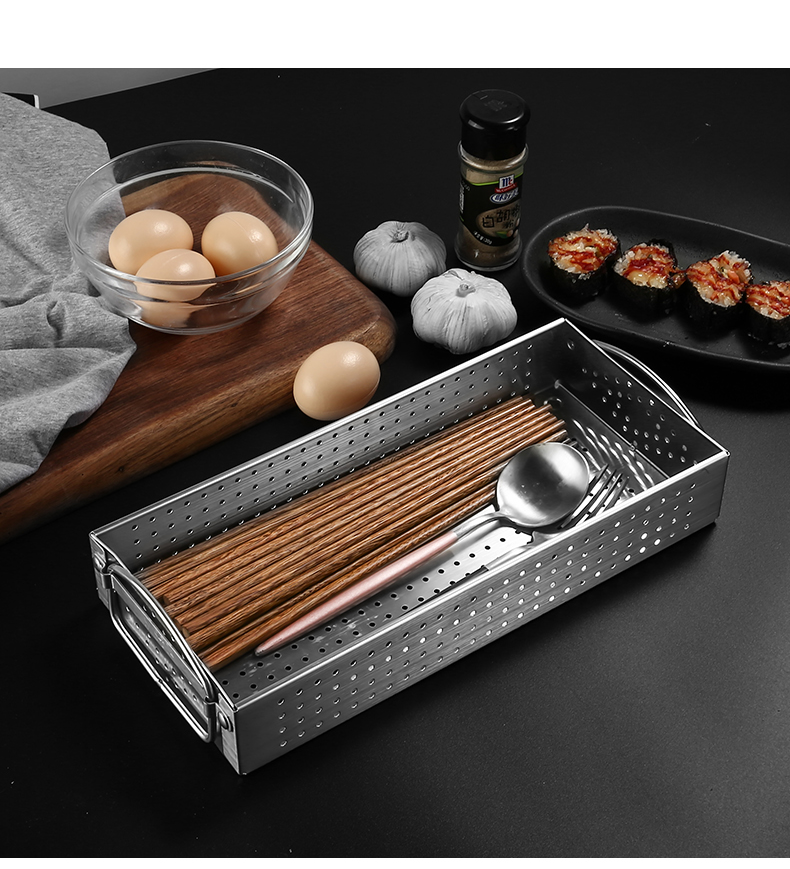General's Kitchen 304 Stainless Steel Chopstick Box Disinfection Cabinet Spoon and Chopstick Storage Box Draining Rack Cutlery Storage Basket [Small Size] 13