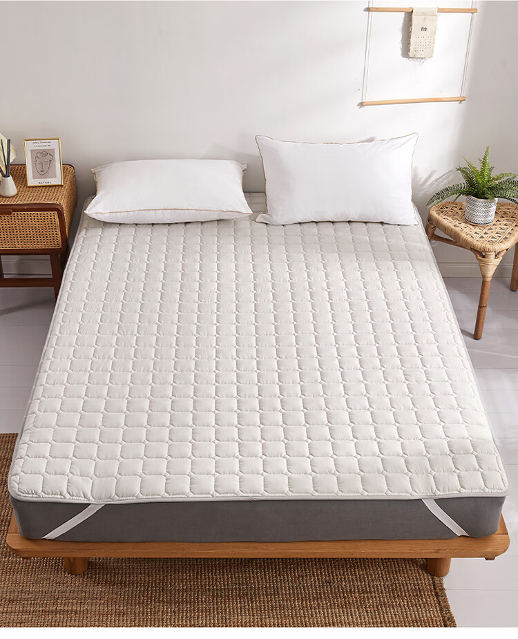 Dohia Home Textiles Washable Quilted Mattress Pad with Straps, Non-Slip Tatami Four-Season Protective Thin Pad for 1.5m Bed, 2x1.5m 15