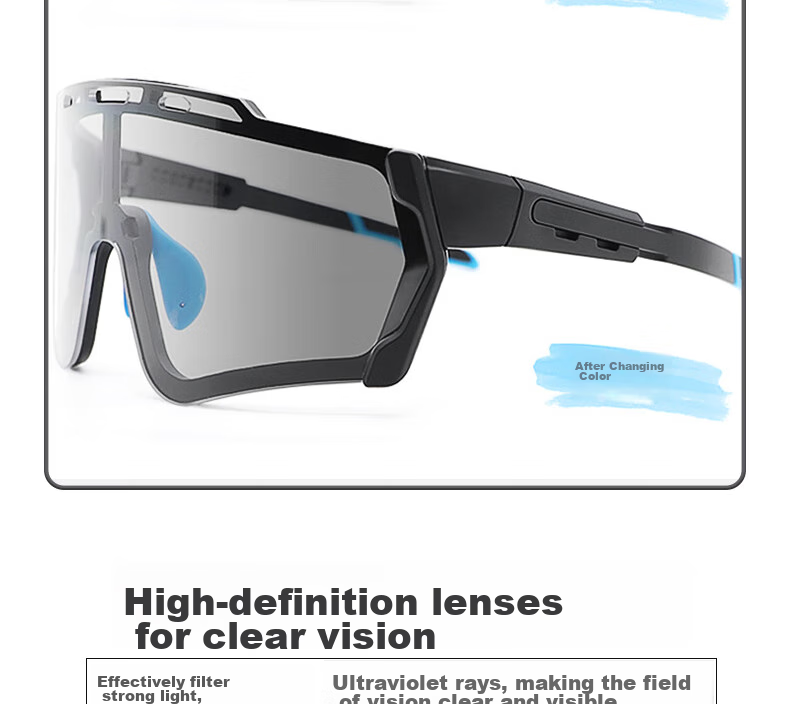 LOVECRAFT Photochromic Cycling Glasses with Black Frame And Gray Lenses, Day And Night Use, Windproof Mountain Biking Sunglasses with Goggles 5