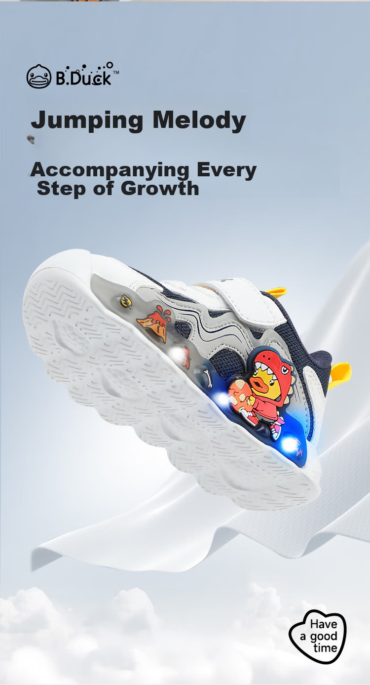 B.Duck Children's Walking Shoes, Boys And Girls Light-Up Shoes, Baby Sports Running Shoes, 3950 Blue White Gray, Size 26 8