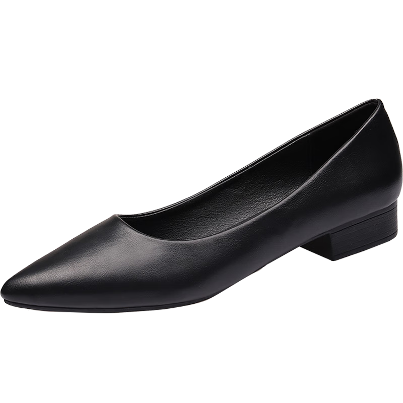 CARTELO Women's Leather Shoes, Pointed Toe Work Shoes, Low Heel Commuter Flats, KDO-A335 Black, Size 36