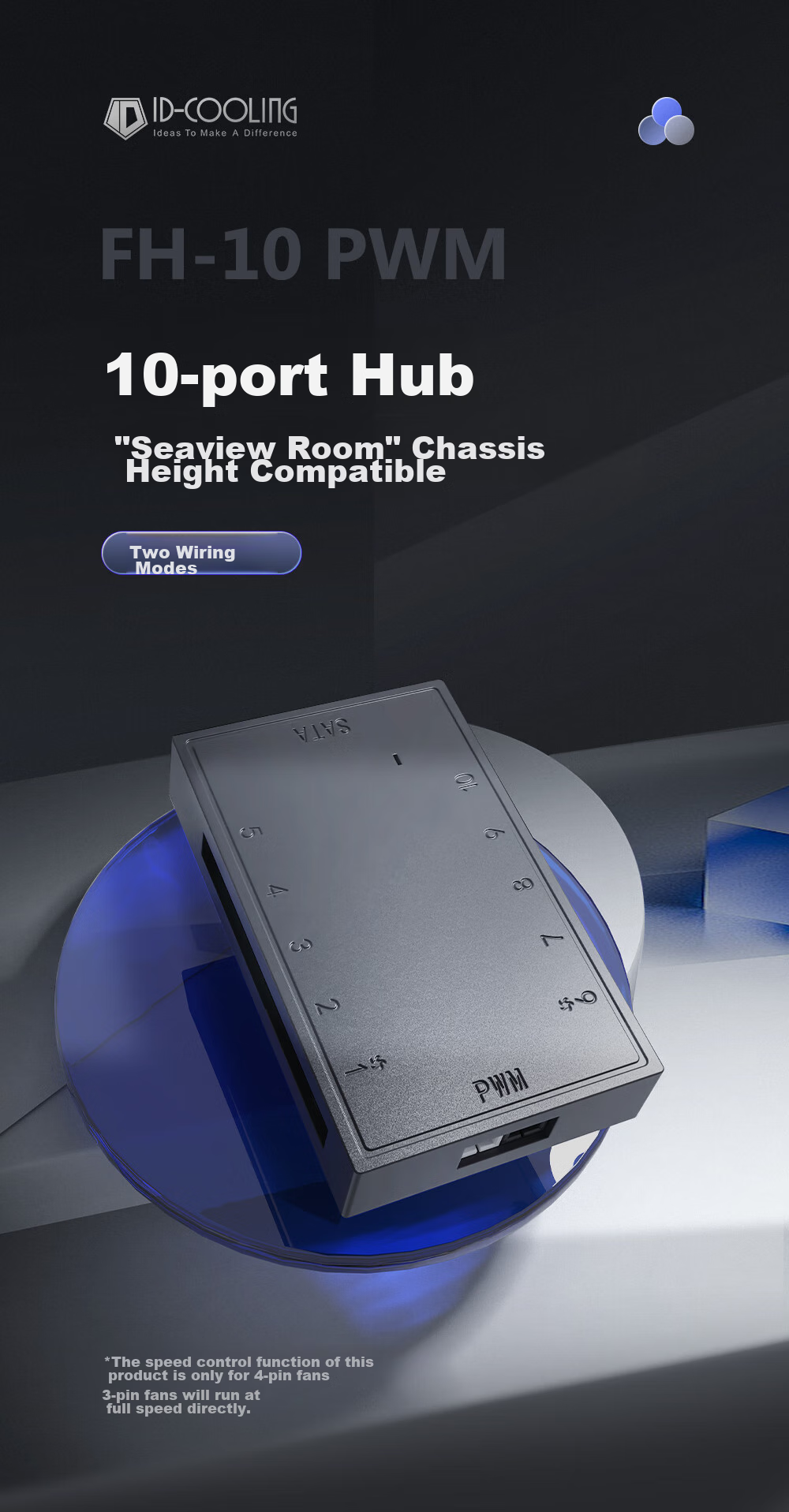 ID-COOLING (Kuren) Ten-Port Case Fan Hub HUB, 10 Sets of Fans PWM Synchronous Temperature Control Speed Adjustment, Fan Parallel Expansion Control Splitter FH-10 1