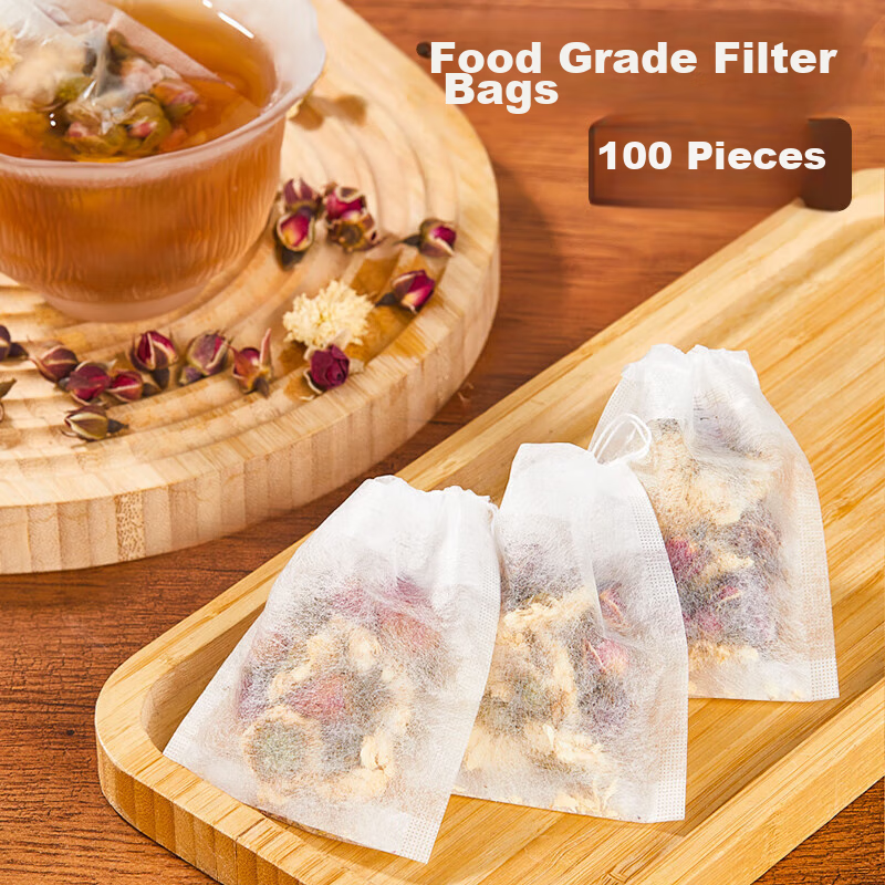SHUANG YU Corn Fiber Tea Filter Bags, 100 Count Drawstring Tea Strainer Bags for Filtering Tea Residue And Herbs, Marinade Spice Bags