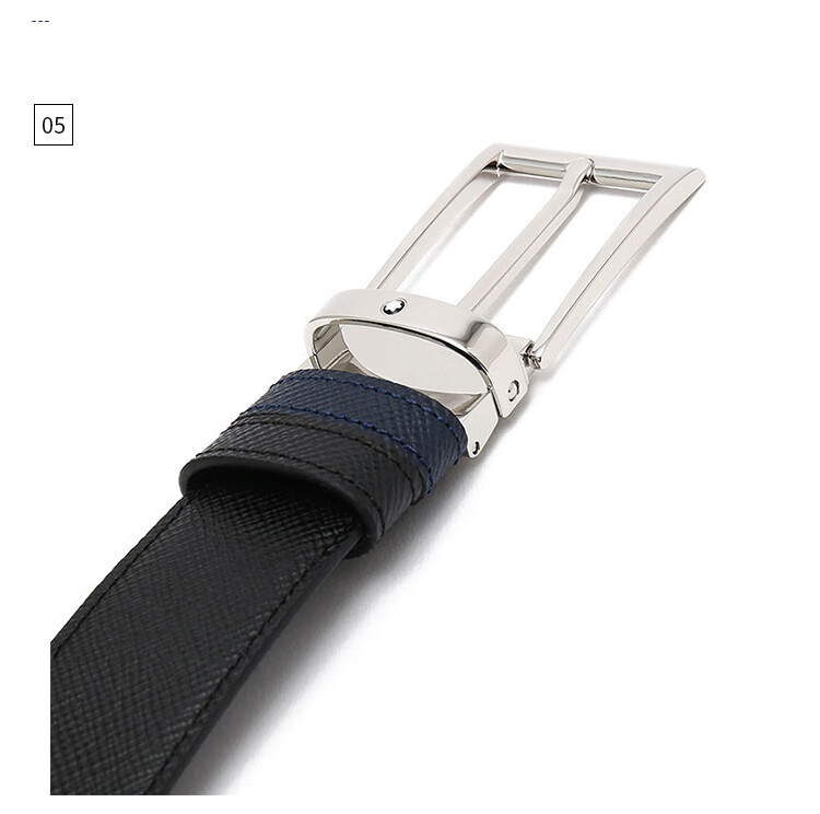 MONTBLANC Black/Indigo Blue Reversible Free-Cut Leather Belt/Waistband 118438 [Gift] 9