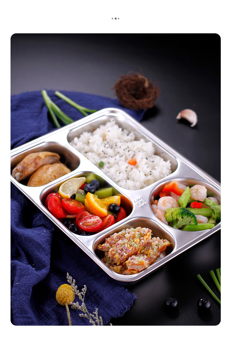 Jinyaoshi 304 Stainless Steel, Thickened Compartmented Fast Food Tray for Adults, Full Steel Lunch Box with Lid, Five Compartments GK-510KC 13