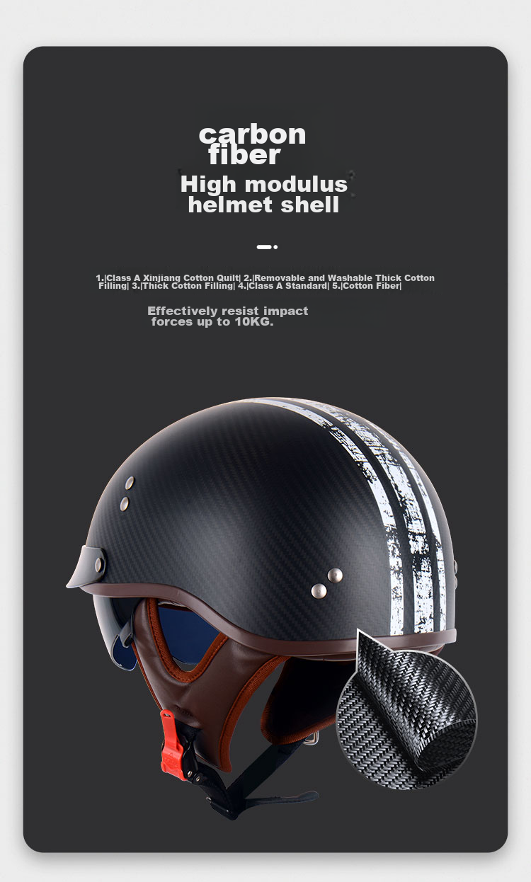 YEMA 636S Carbon Fiber Electric Motorcycle Helmet, Stylish Lightweight Half Helmet for Men And Women, Retro Motorcycle Safety Helmet, Suitable for All Seasons, XL Size, Matte Long Strip Flower Patter 7